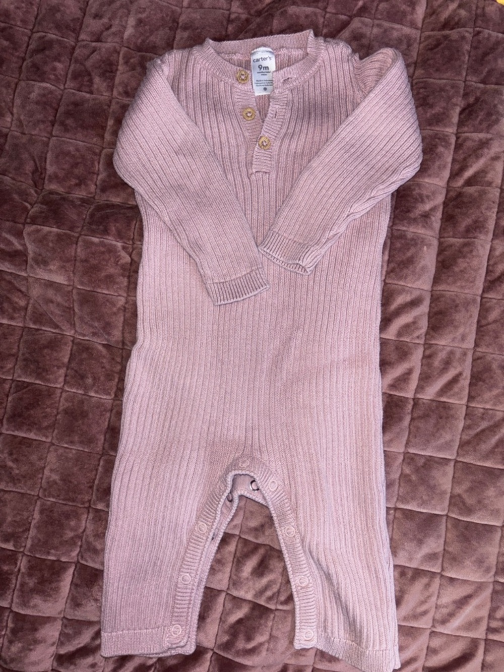 Carter's Dusty Pink Ribbed Knit Footed One-Piece